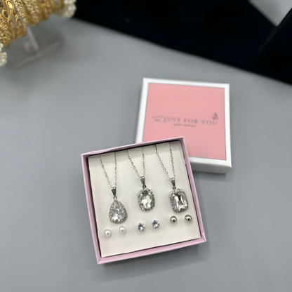 The ‘Elegance Trio’ Curated Gift Set — Teardrop, Oval, and Cushion-Cut Necklaces