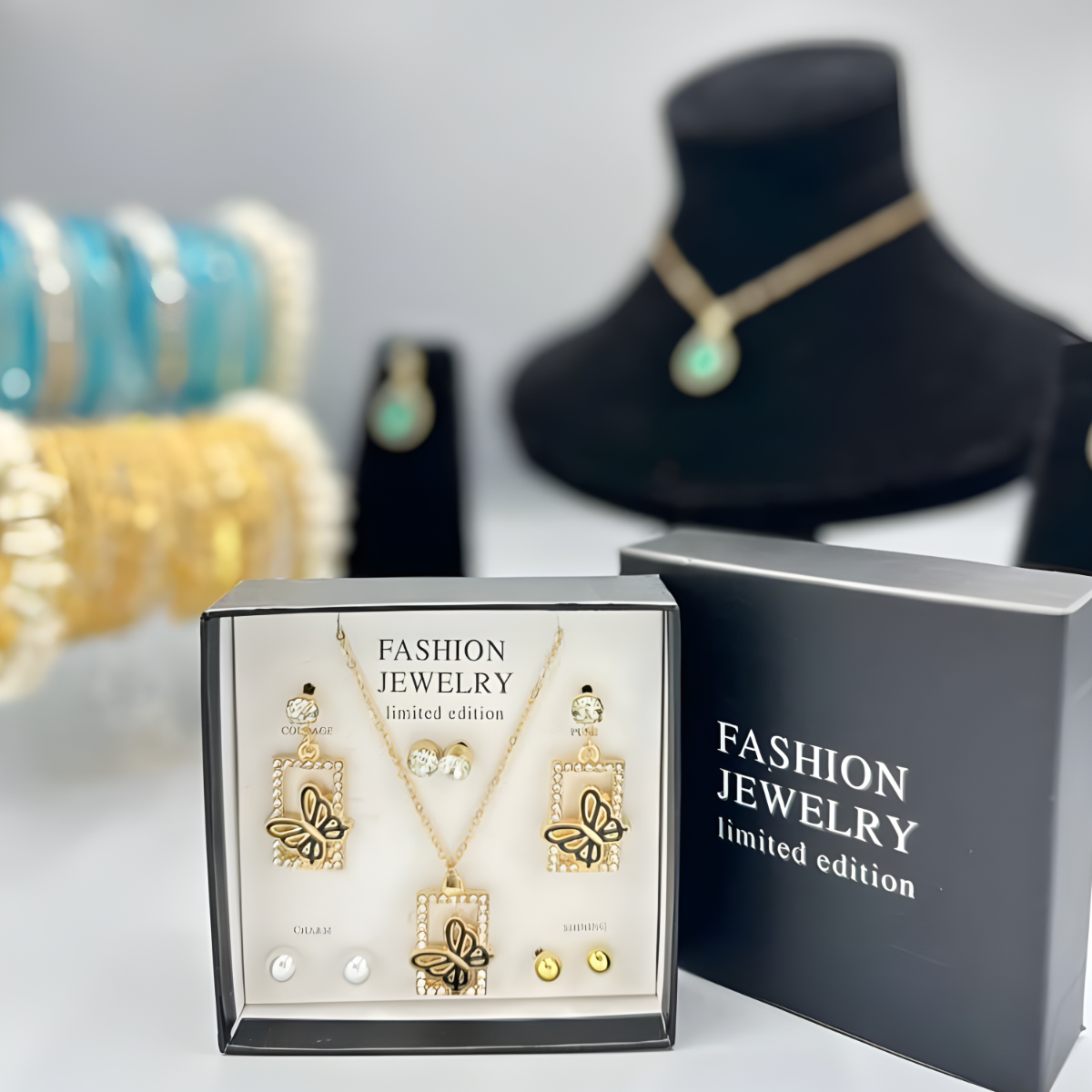 The ‘Monarch’ Limited Edition Butterfly Jewelry Suite — Necklace & Multi-Stud Collection