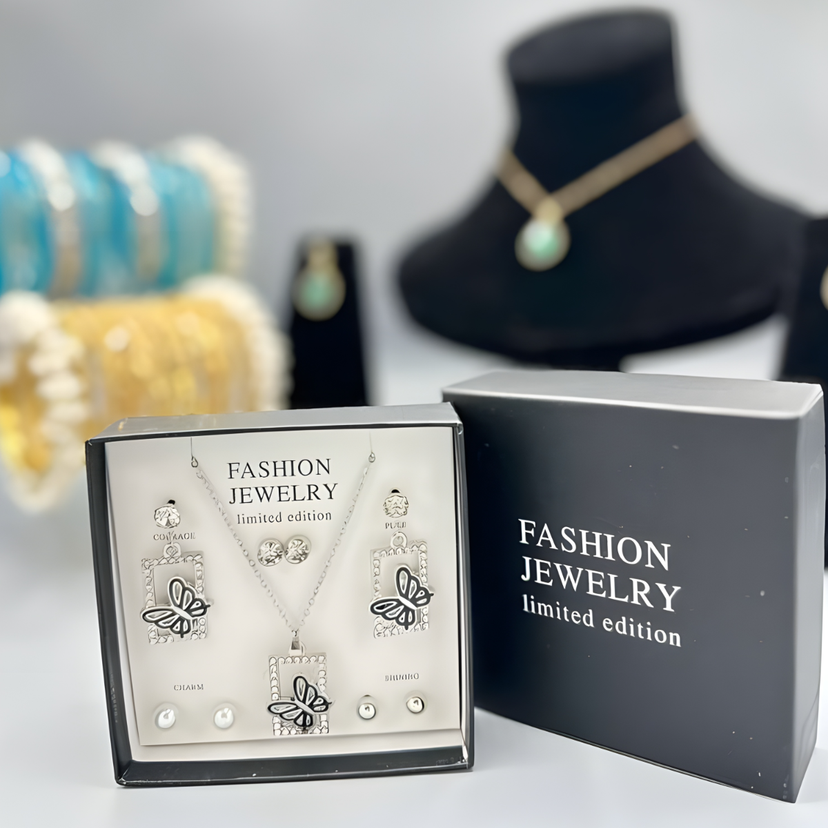 The ‘Monarch’ Limited Edition Butterfly Jewelry Suite — Necklace & Multi-Stud Collection